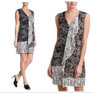 Derek Lam 10 Crosby printed v-neck cascade dress black white 2